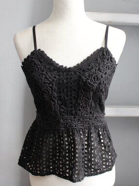 Japna Black Lace Eyelet Peplum Cami Spaghetti Strap Top Size Medium